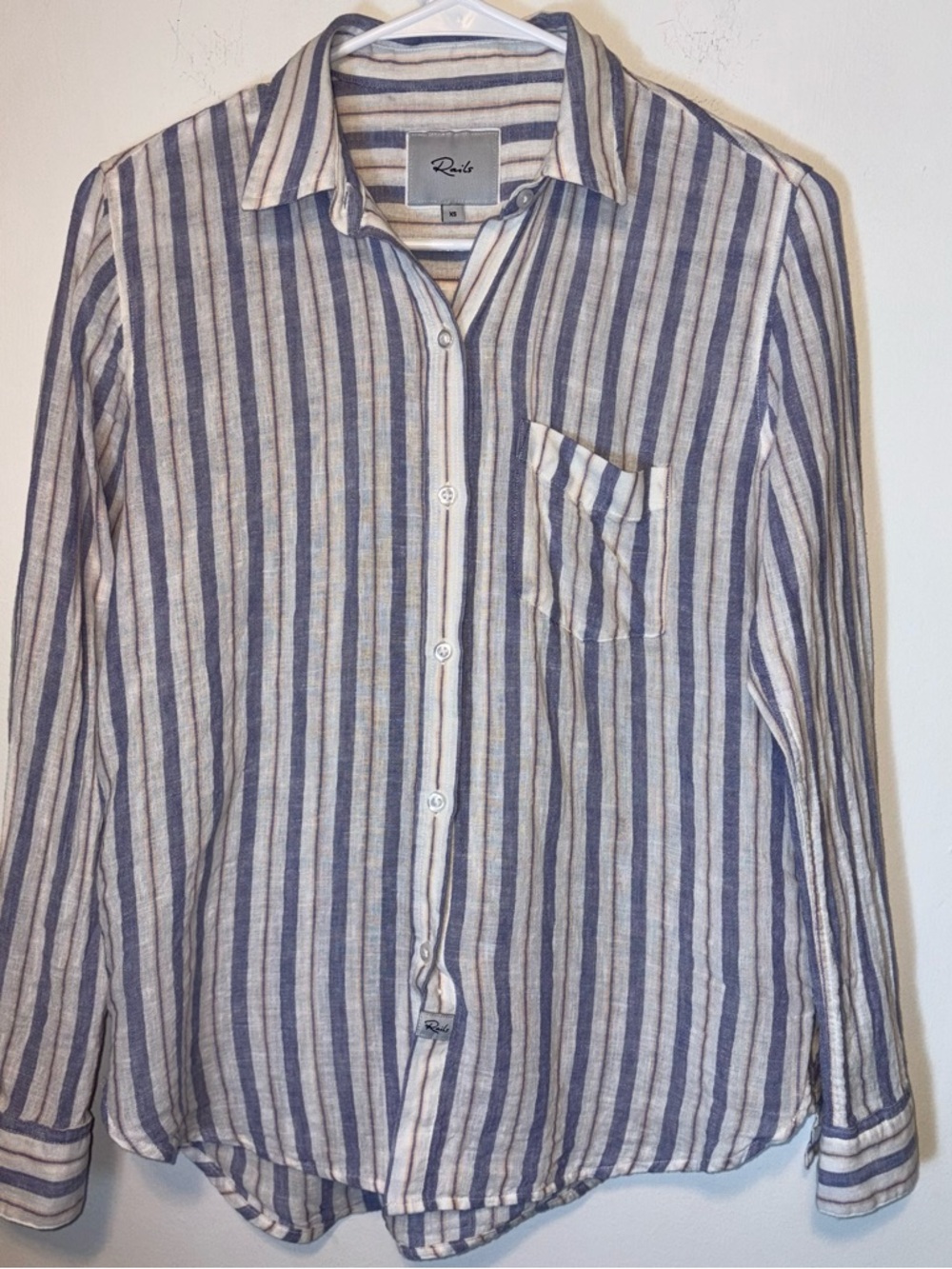Rails Charli Long Sleeve Linen Semi Sheer Button Down Shirt- Bacara Stripe Sz XS - Picture 2 of 9